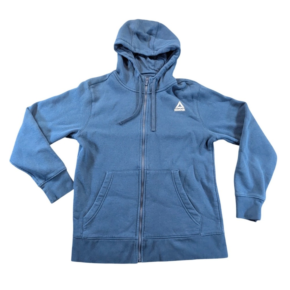 Reebok Mens Full Zip Hoodie Blue Medium Fleece Sweatshirt Athletic Streetwear